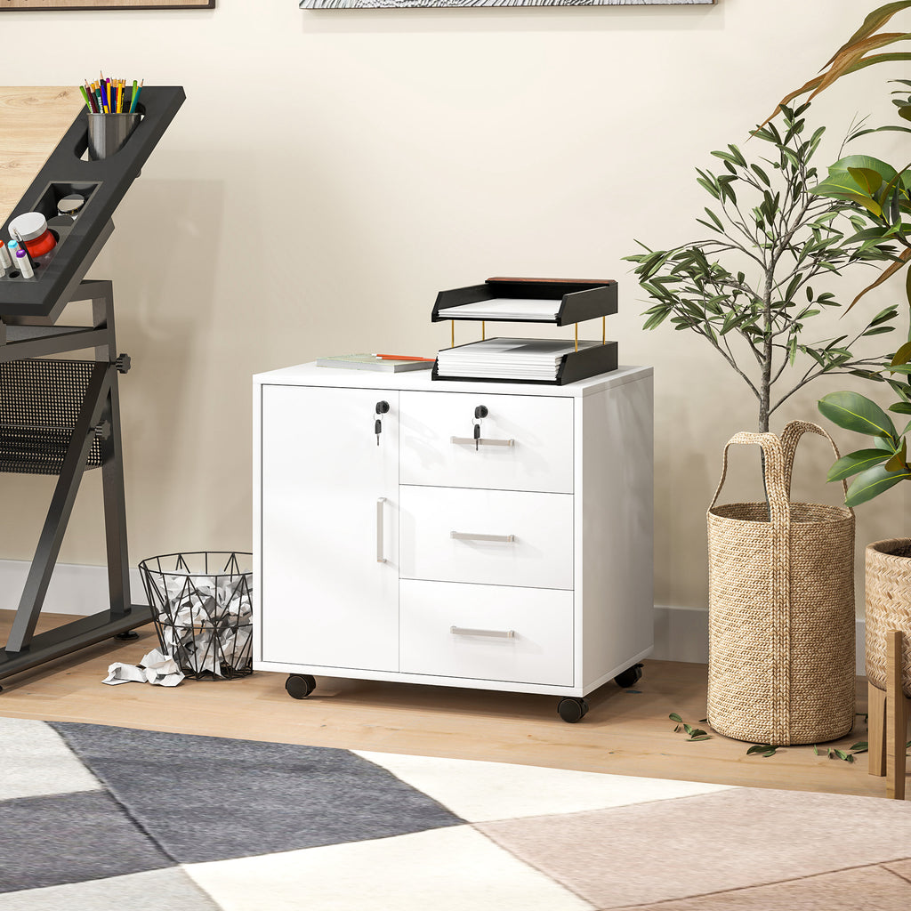 Caisson bureau meuble de rangement verrouillable avec 3 tiroirs et étagère réglable, roulettes, 40 x 60 x 56 cm, blanc-8