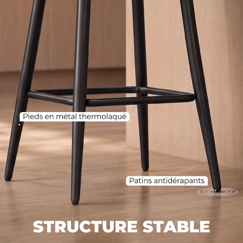 Lot de 2 Tabourets de Bar, Chaises de Bar Rembourrées en Chenille, Assise Large 67H cm, Dossier et Repose-Pieds, Gris-6