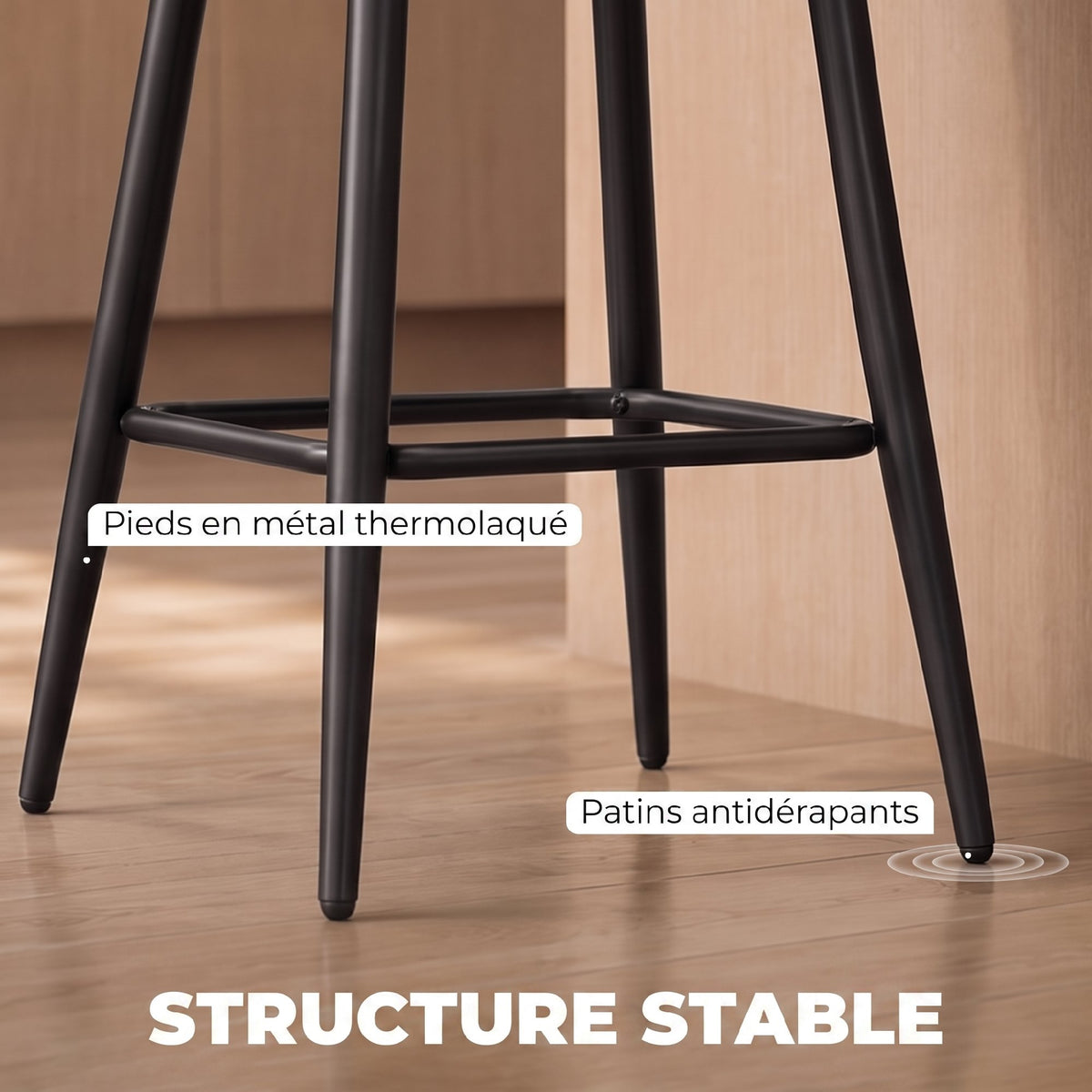 Lot de 2 Tabourets de Bar, Chaises de Bar Rembourrées en Chenille, Assise Large 67H cm, Dossier et Repose-Pieds, Gris-6