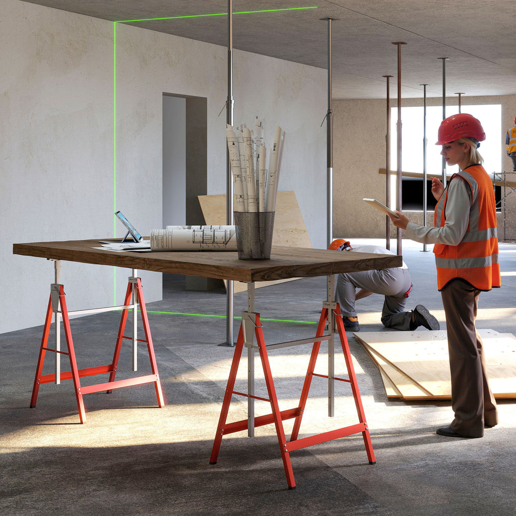 Lot de 2 tréteaux pliables télescopiques hauteur réglable 80-130 cm rouge-7