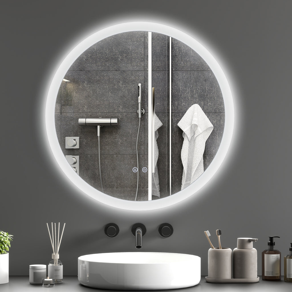 Miroir rond lumineux LED de salle de bain Ø 70 cm mural éclairage interrupteur tactile système antibuée 35W blanc argent-1