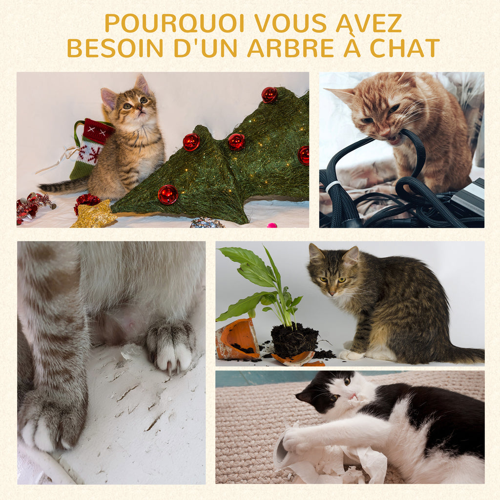 Arbre à chat, arbre à grimper griffoir pour chat, tissu bouclette, centre d'activités 2 plate-formes gris-6