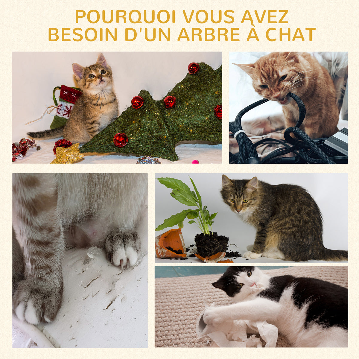 Arbre à chat, arbre à grimper griffoir pour chat, tissu bouclette, centre d'activités 2 plate-formes gris-6