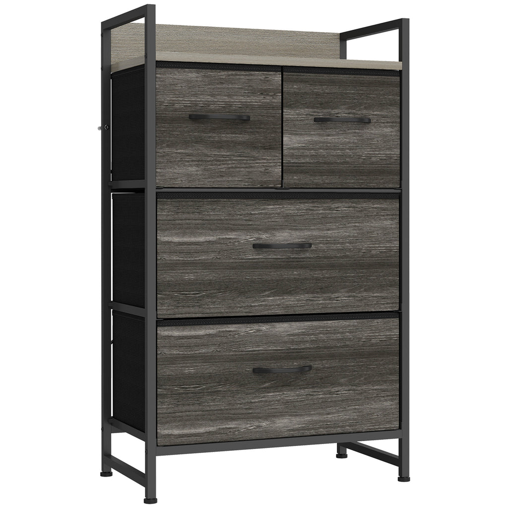 Meuble de Rangement Style Industriel, Commode 4 Tiroirs en Tissu Pliables et Amovibles et 1 Étagère, 50x29x85cm, Gris-0