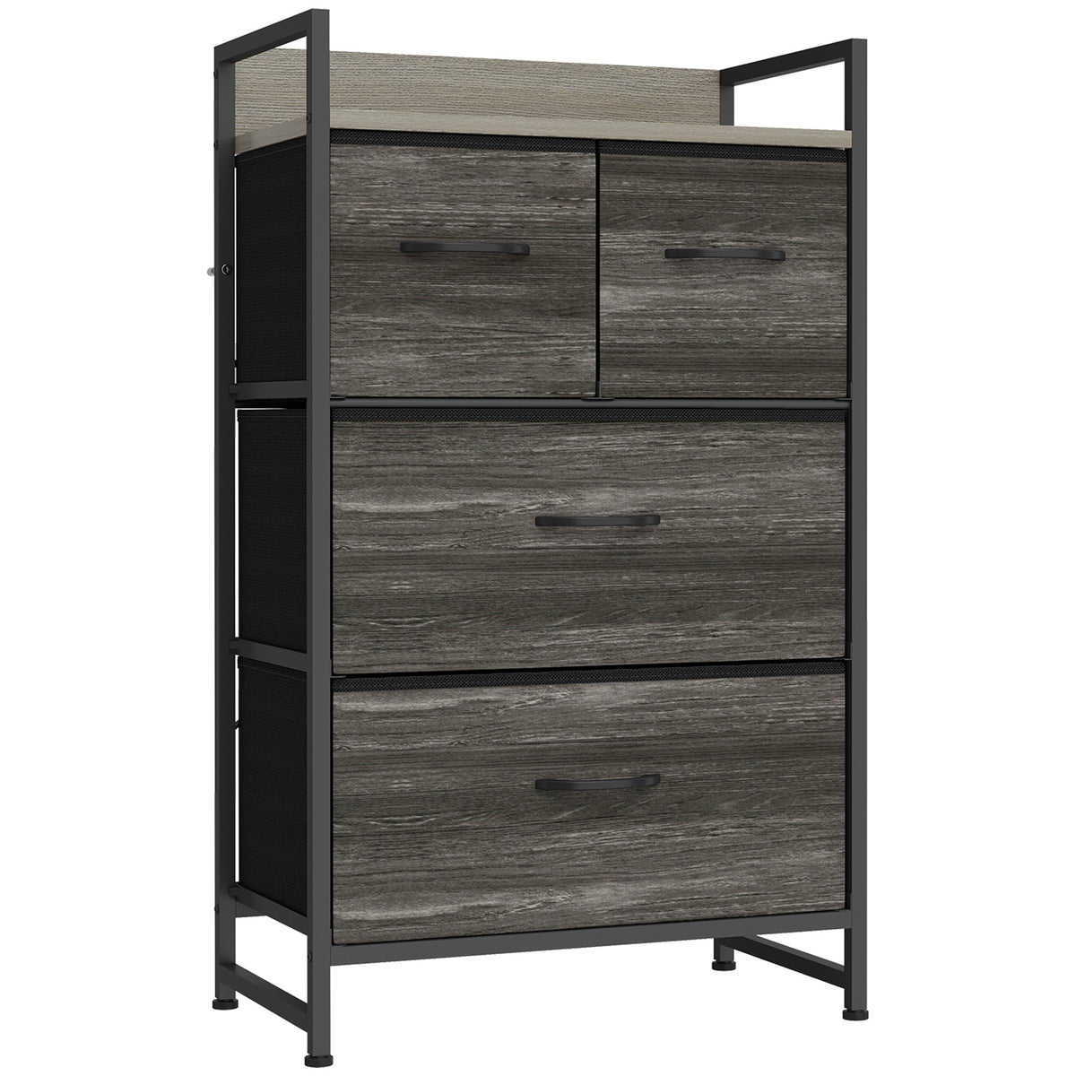 Meuble de Rangement Style Industriel, Commode 4 Tiroirs en Tissu Pliables et Amovibles et 1 Étagère, 50x29x85cm, Gris-0