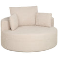 Pouf Canapé Rond en Chenille, Grande Assise, 2 Coussins, 1 Dossier, 1 Traversin, Charge 250kg, 130x130x82cm, Crème-0