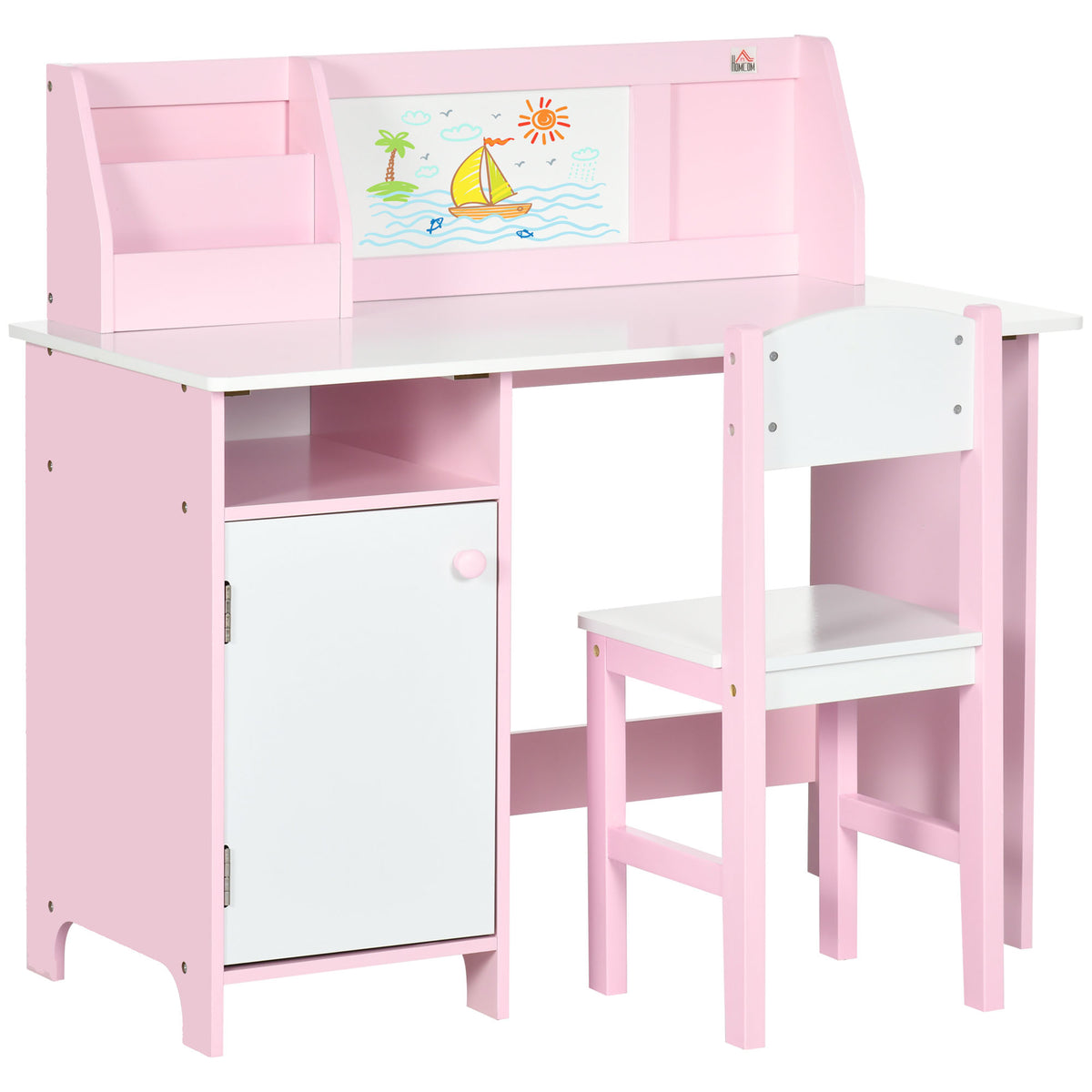 Ensemble table et chaise pour enfant avec tableau blanc - bureau pour enfant +5 ans - 90L x 45l x 85H cm rose-0