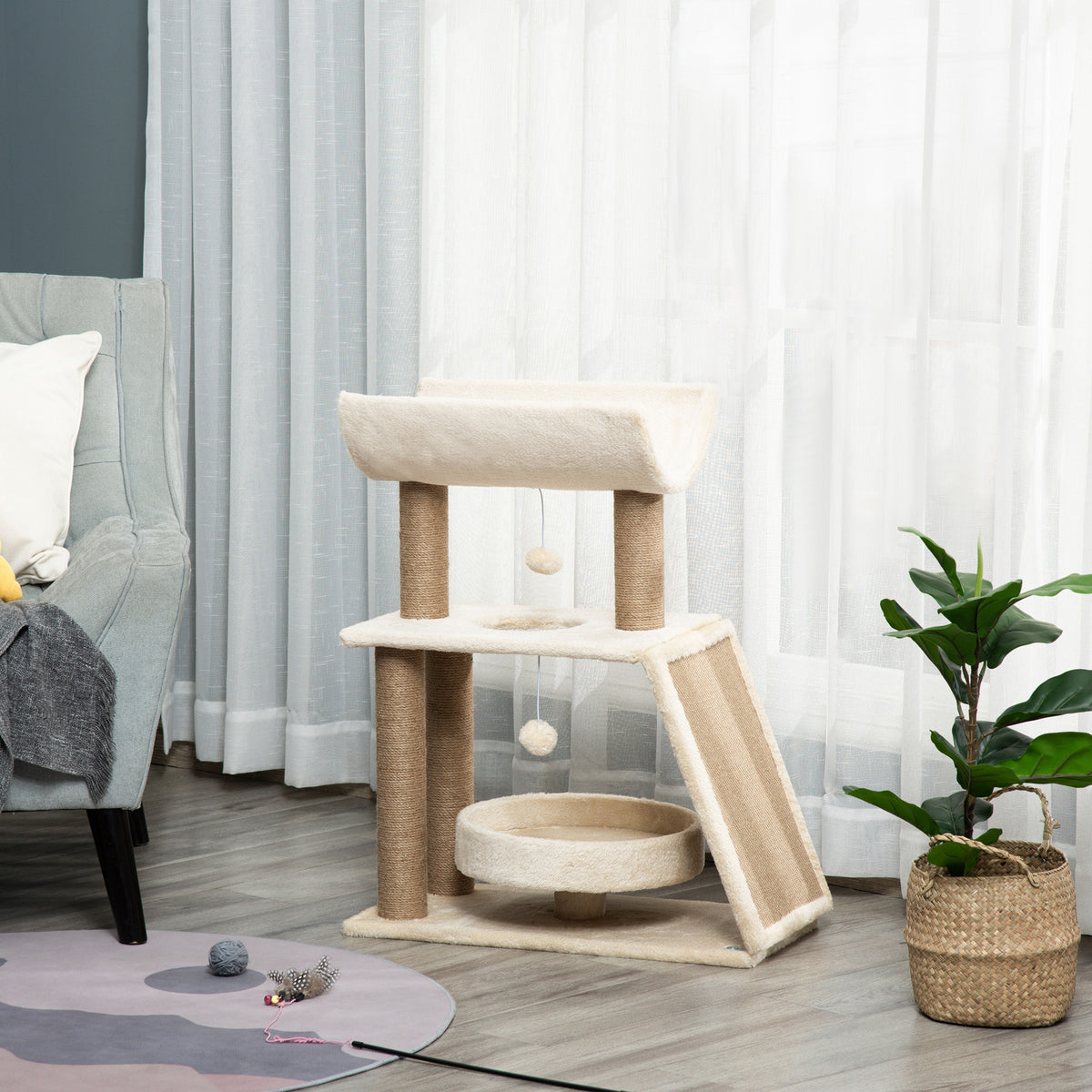 Arbre à chats design cosy chic multi-équipements centre d'activités griffoirs grattoir plateformes brun clair-9