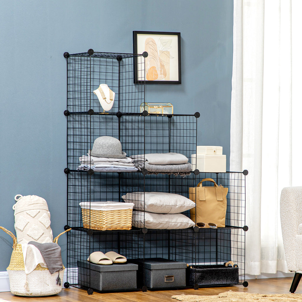 Étagère cube modulable DIY avec 9 compartiments en treillis métallique pour salon, chambre à coucher, noir-9