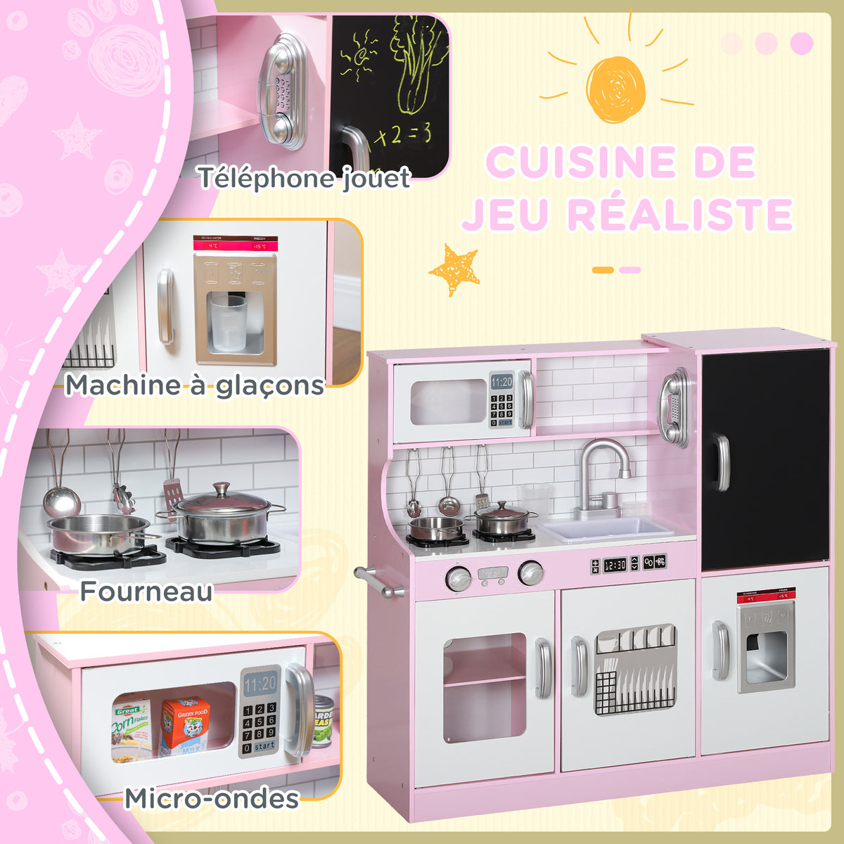 Cuisine enfant jouet d'imitation pour enfant - dinette enfant de 3-8 ans, rose-4