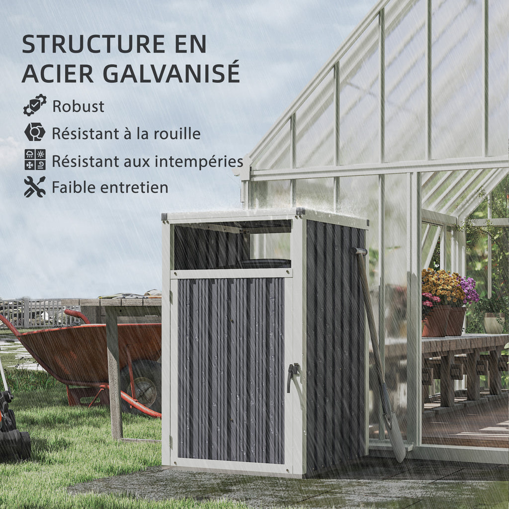 Abri pour 1 poubelle 240L cache poubelle extérieur couvercle relevable 180° acier galvanisé 73 x 81 x 122 cm gris foncé-5
