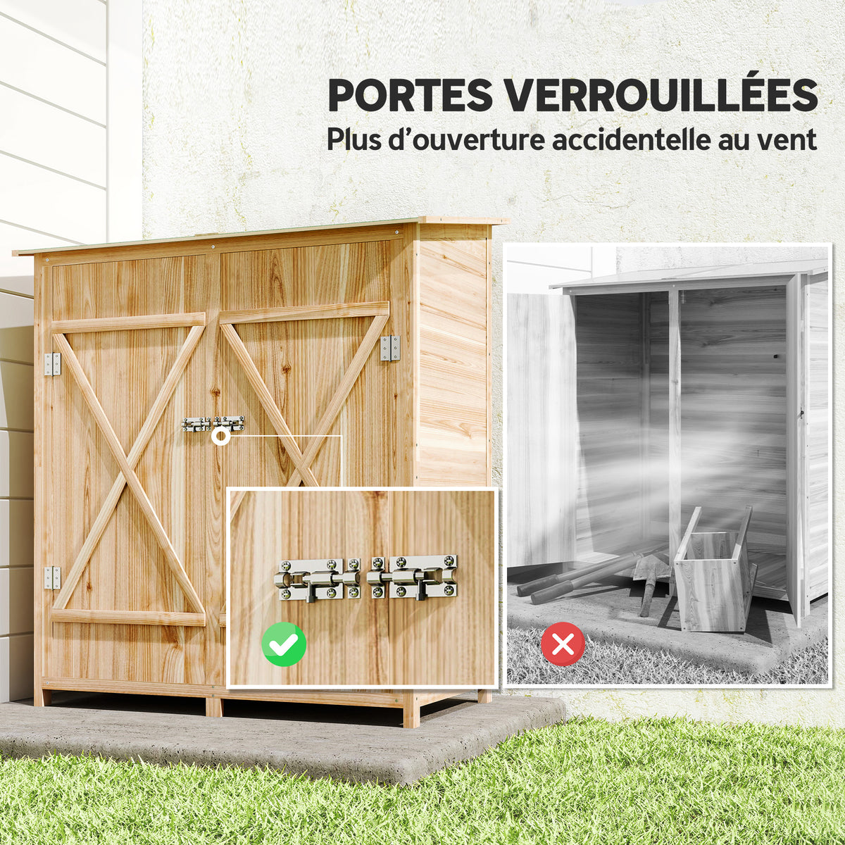 Abri de jardin en bois armoire de jardin en bois avec table, toit en asphalte, 140 x 75 x 157 cm, effet bois naturel-5