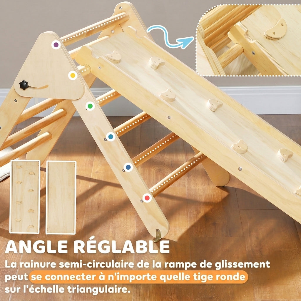 Triangle d'escalade, 3 en 1 en bois pour grimper et glisser, charge max. 50 kg, pour 18-48 mois, bois naturel-5
