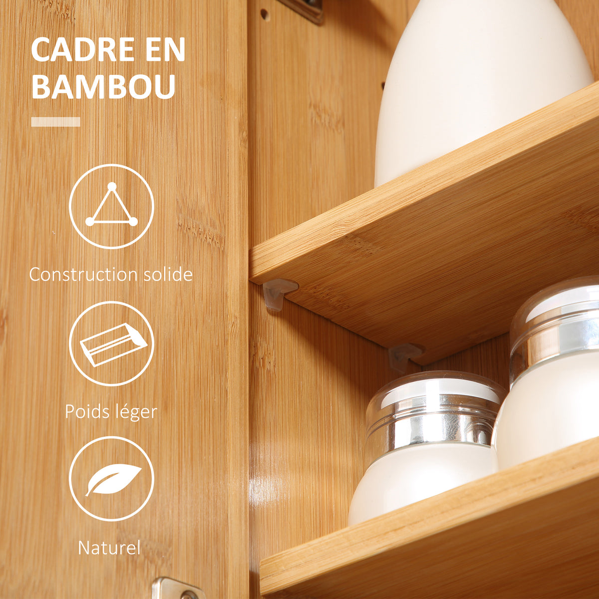 Armoire murale de salle de bain avec miroirs et 2 portes en bambou 65,2 x 14 x 50 cm-4