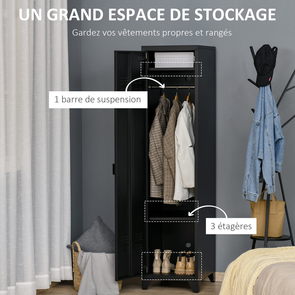 Armoire de Rangement compacte en métal casier style industriel avec 3 étagères, 1 tringle 43L x 50l x 180H cm-3