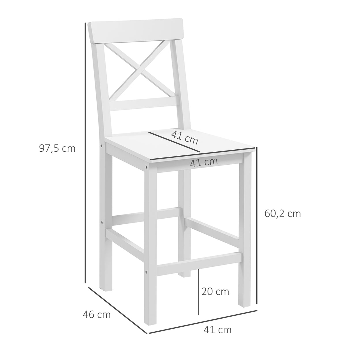 Lot de 2 chaises hautes, chaises de bar style campagne chic en bois hauteur 60 cm avec repose-pieds, blanc-2