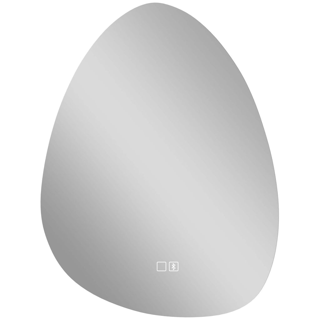 Miroir Salle de Bain Bluetooth avec Éclairage LED 50x70cm, Forme Galet, Dimmable 3 Couleurs, Anti-Buée, Mémoire, Argenté-0