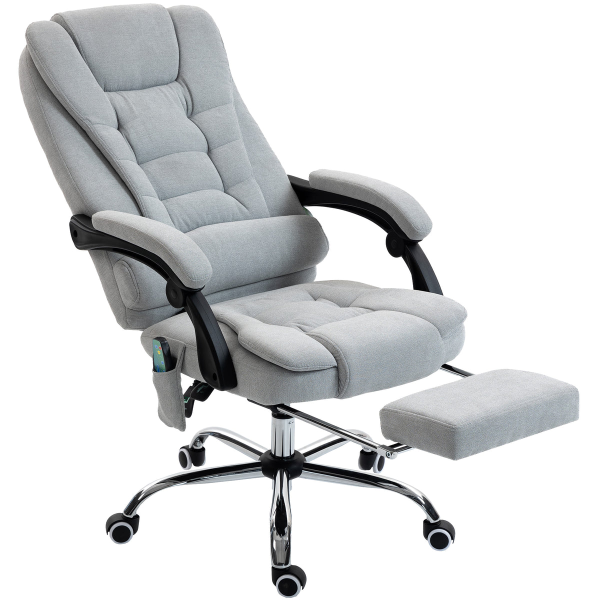 Fauteuil de bureau massant et chauffant, chaise de bureau, hauteur réglable, dossier inclinable, 65x70x111-119cm, gris-0