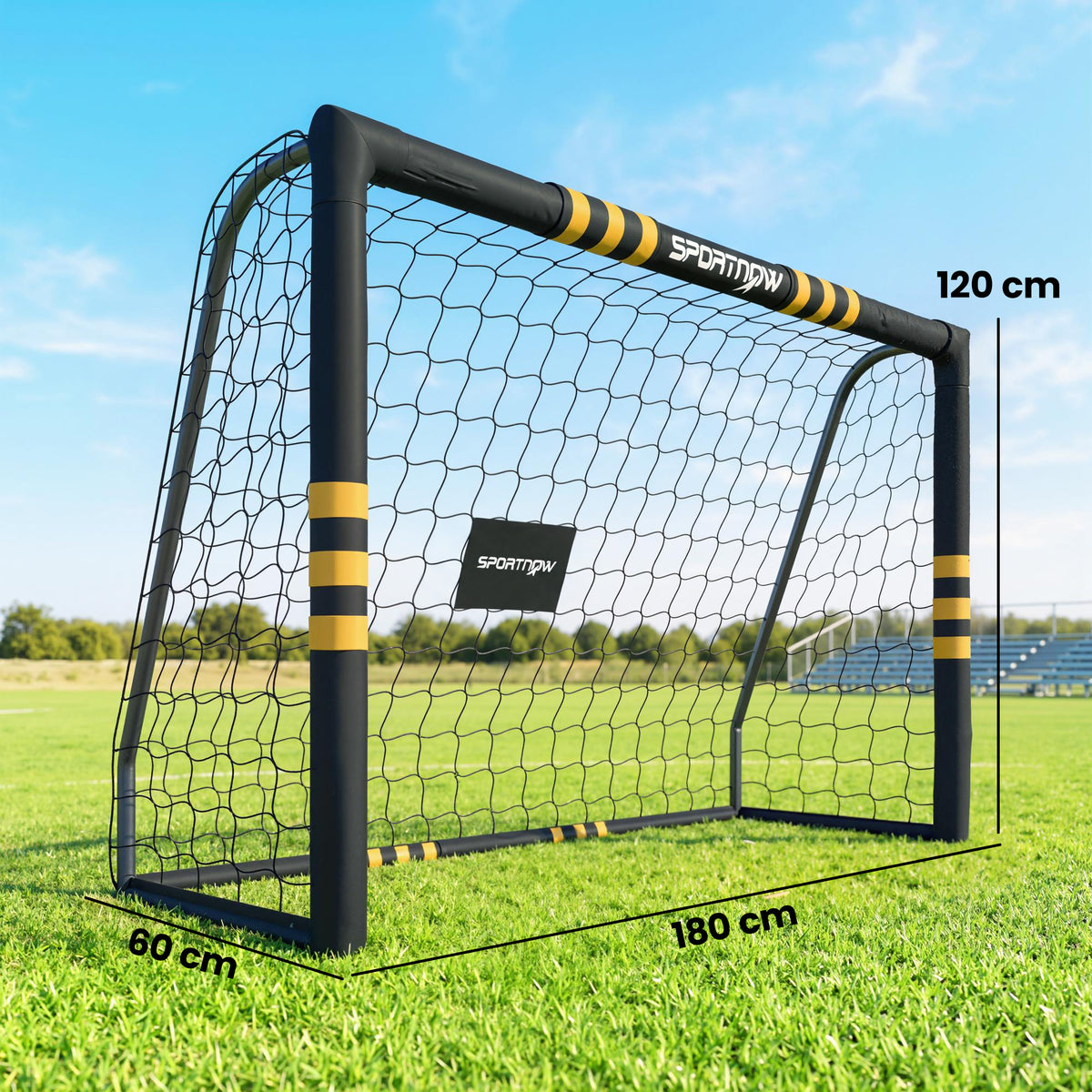But de Football avec Mousse de Protection, 5 Piquets de Sol et Filet en PE, 180x60x120cm, Jaune-2