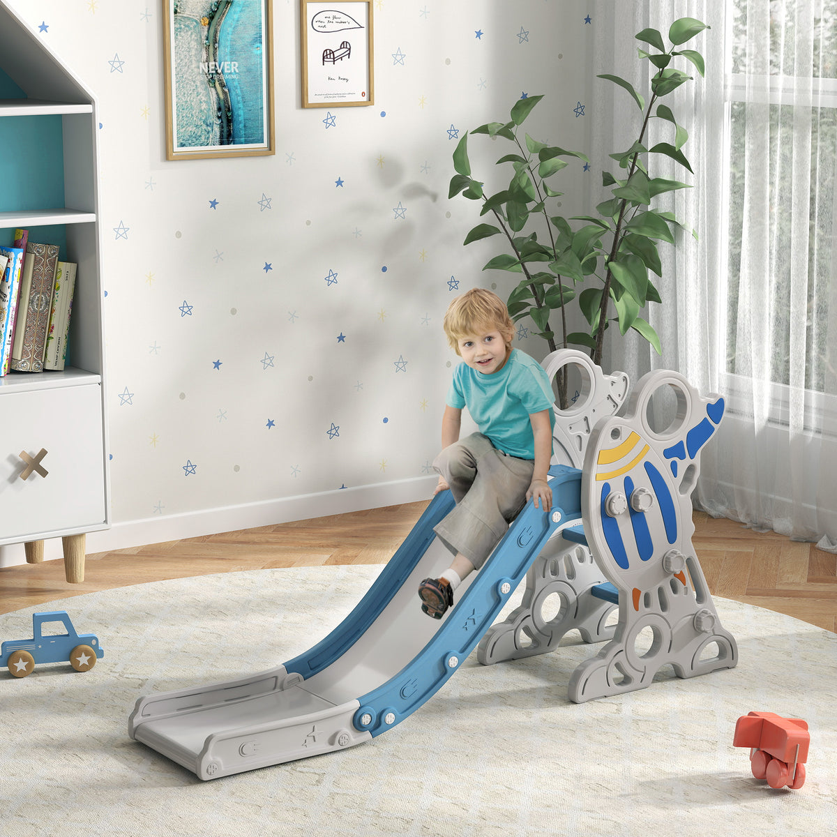 Toboggan pour enfants toboggan intérieur pour enfant, de 18 à 36 mois, jusqu'à 30 kg, 157L x 46,5l x 80H cm, bleu-1