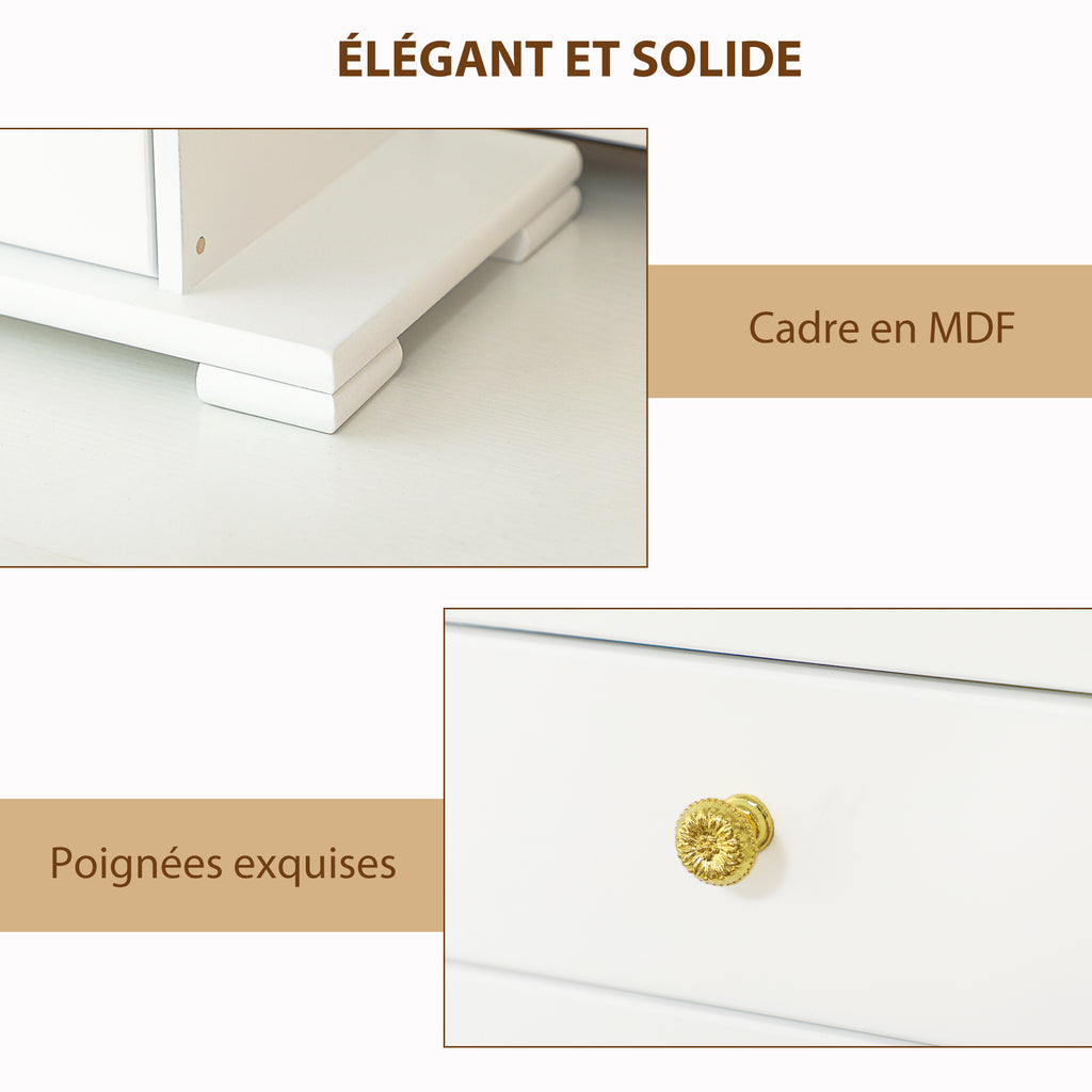 Boîte à Bijoux Femme à 4 Niveaux, Coffre à Bijoux en Bois avec Ailes, Miroir et 2 Tiroirs, 26,5x16 x33,5 cm, Blanc-5