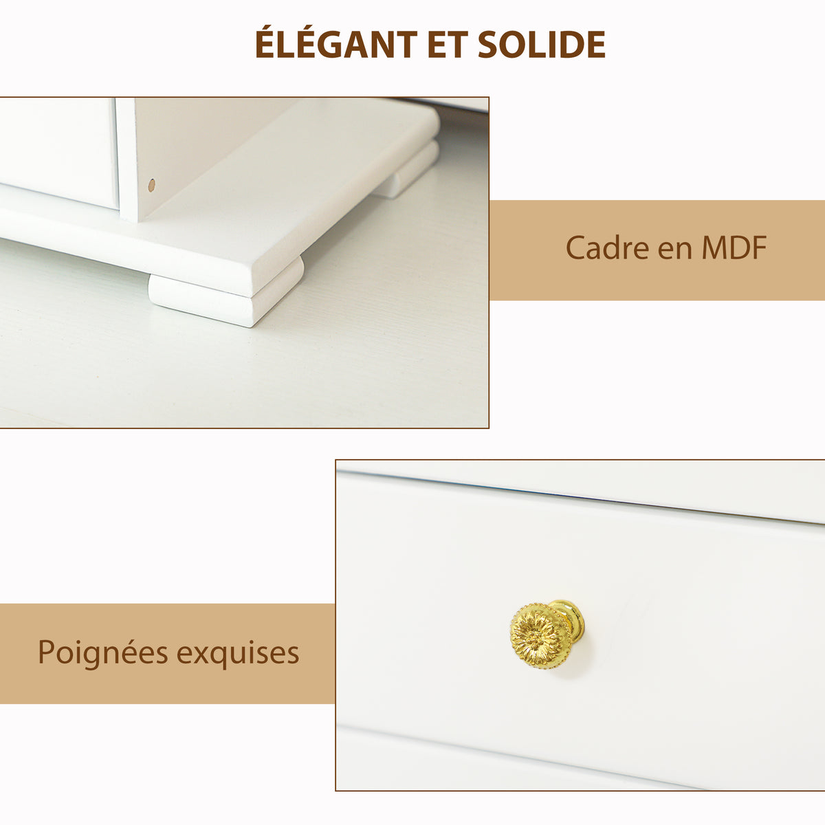 Boîte à Bijoux Femme à 4 Niveaux, Coffre à Bijoux en Bois avec Ailes, Miroir et 2 Tiroirs, 26,5x16 x33,5 cm, Blanc-5