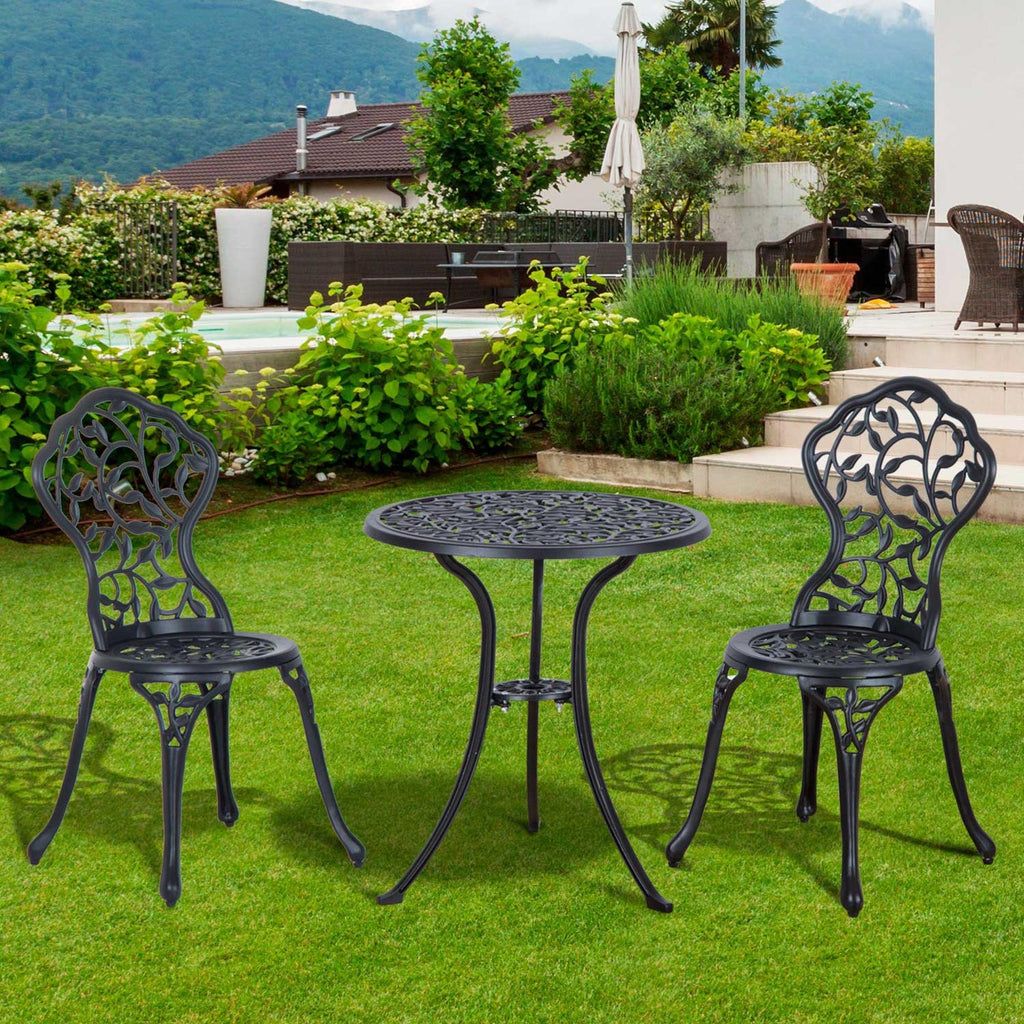 Ensemble de bistrot 3 pièces avec 2 chaises et 1 table ronde style antique, pour jardin, terrasse, balcon, noir-8