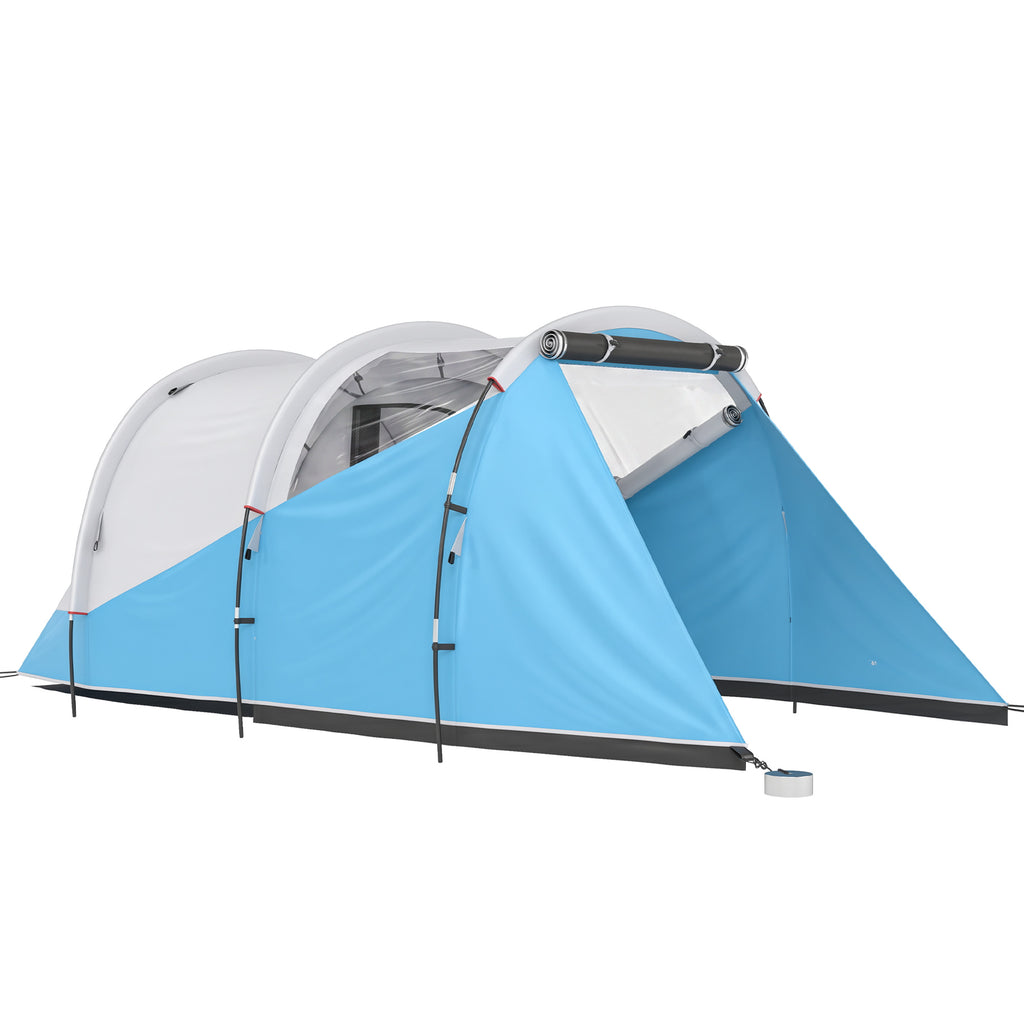 Tente de camping familiale 3 personnes, tente tunnel imperméable, 2 portes fenêtres, ventilée 4,6 x 2,6 x 1,9 m, bleu-0