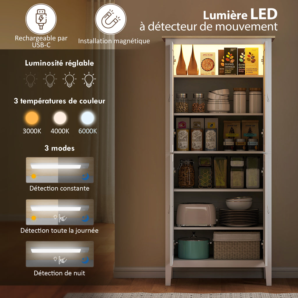 Buffet cuisine, meuble cuisine rangement haut avec LED réglable et détecteur de mouvement, 80 x 40 x 176,5 cm, blanc-3