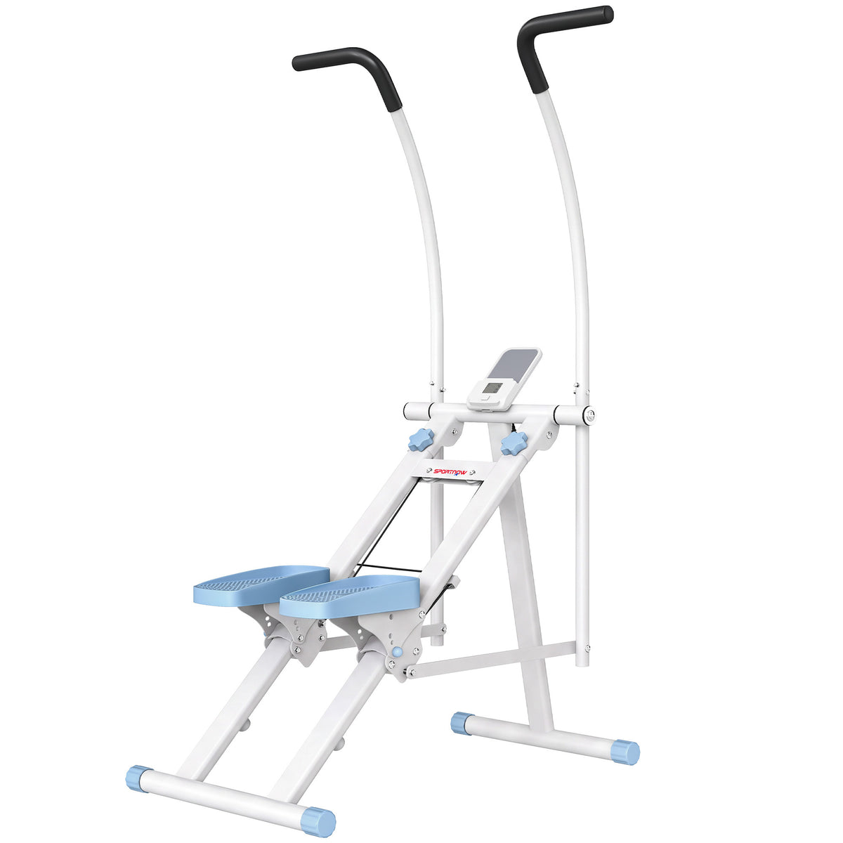 Stepper d'Escalier Pliable, Hauteur Réglable, Écran LCD, Pédales Réglables, Charge 100 kg, 85 x 80 x 142 cm, Blanc-0