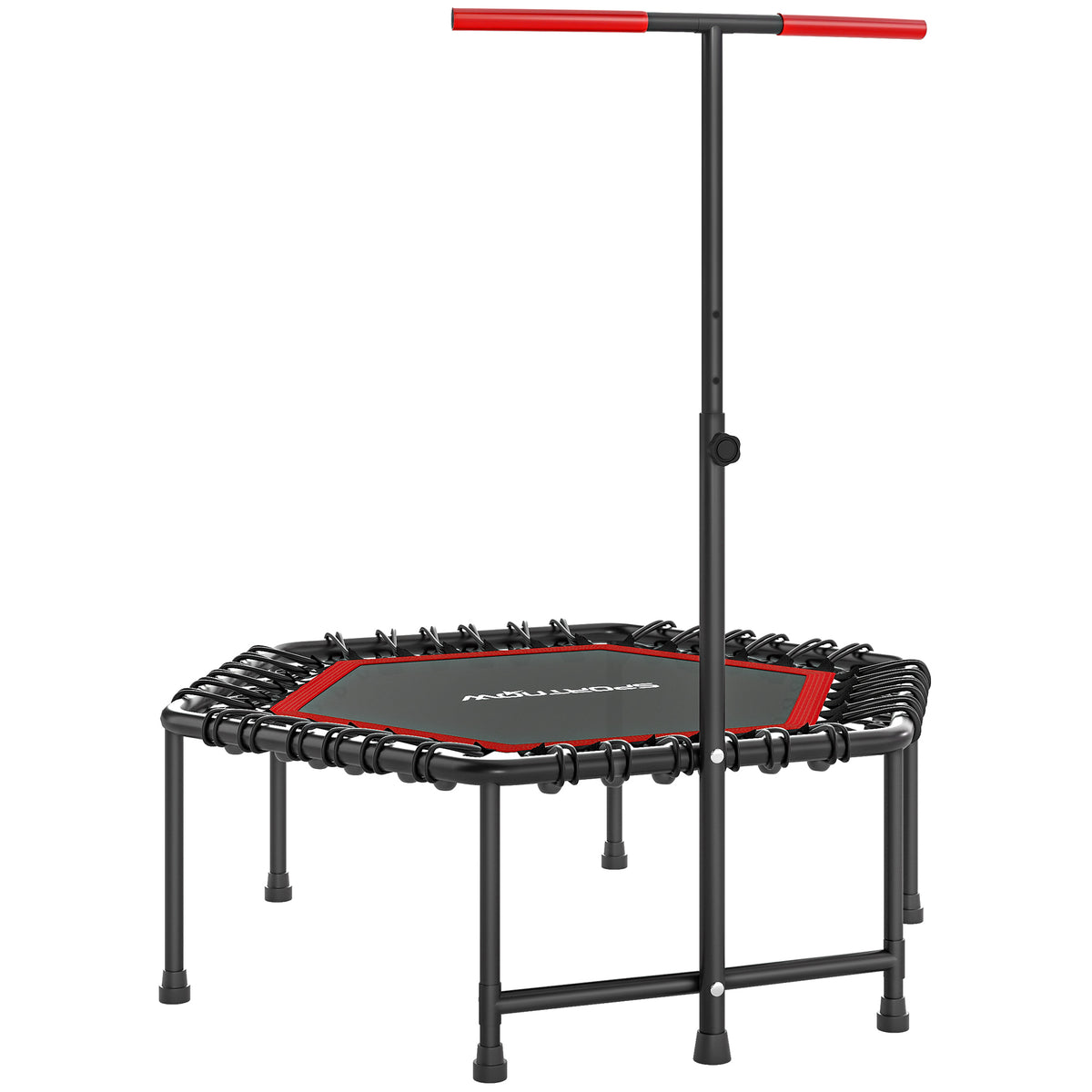 Trampoline de fitness 114 cm, cordes élastiques, poignée réglable 3 positions, trampoline d'exercice silencieux, rouge-0