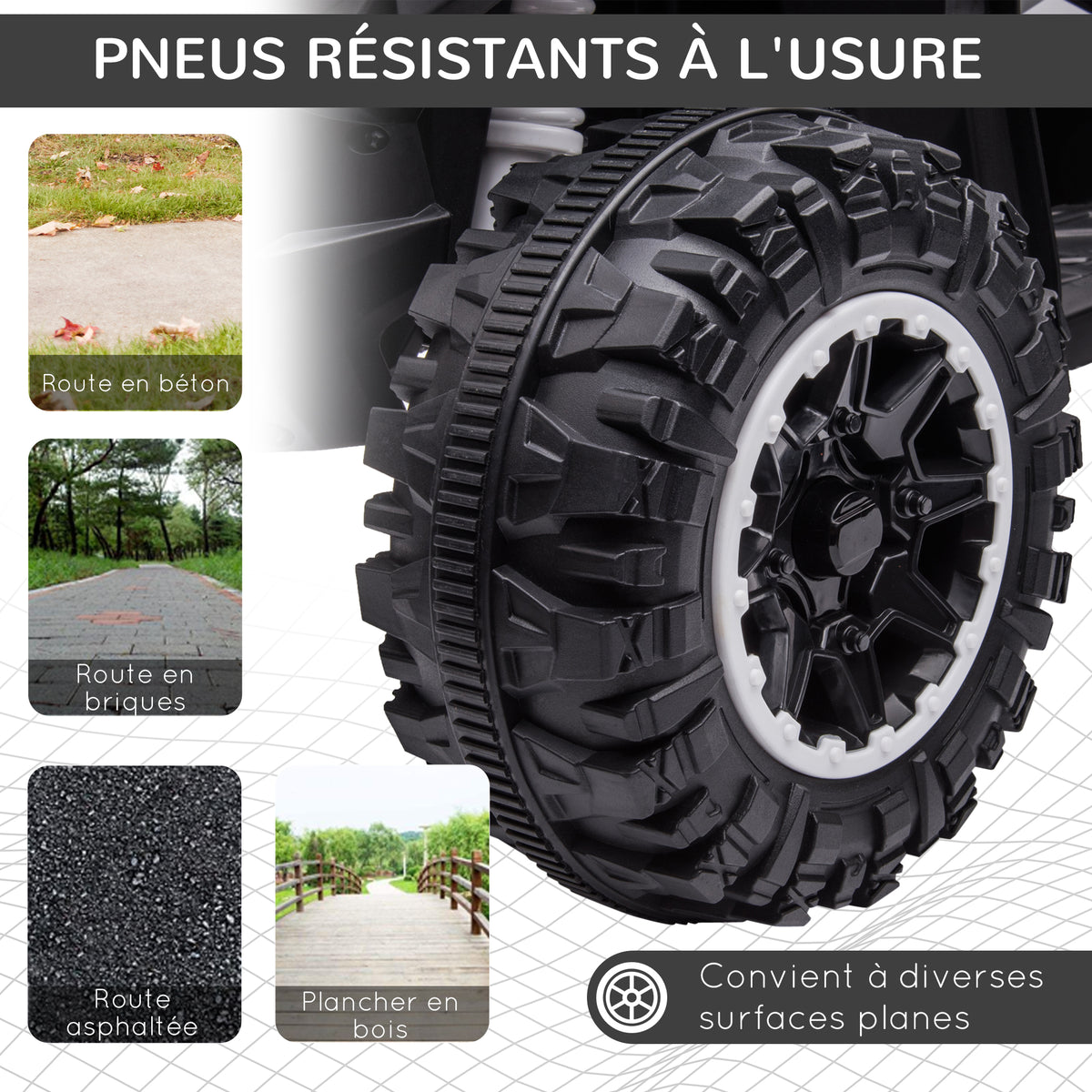 Quad buggy électrique enfant 12 V 6 Km/h max. effets lumineux selle pour enfant 3-5 ans métal PP noir blanc-4