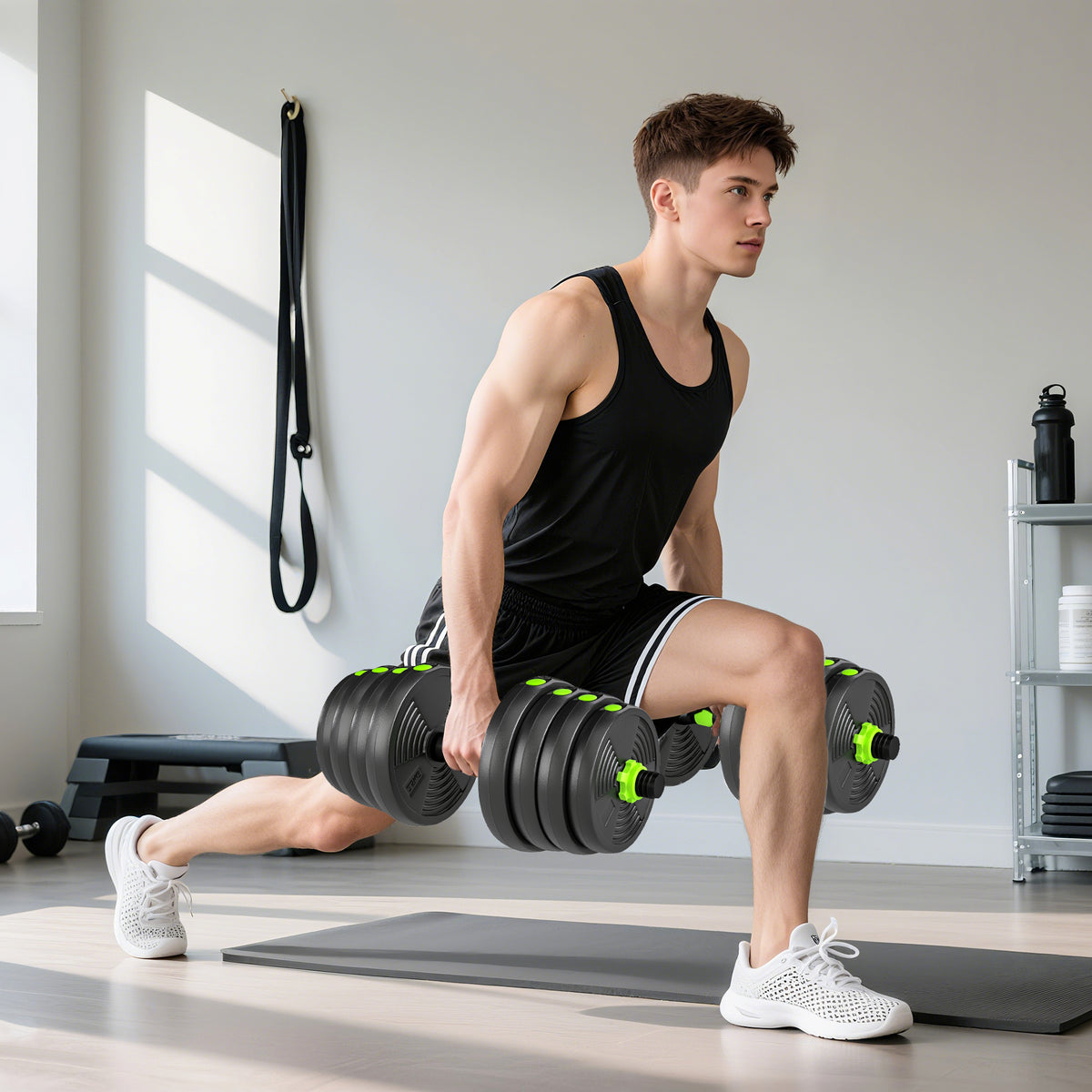 Kit haltères musculation haltères réglables 30 kg 3 en 1, ensemble de poids réglable avec barre d'extension noir-7