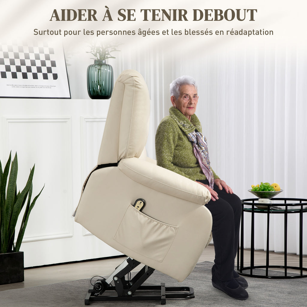 Fauteuil relax inclinable électrique releveur avec repose-pied et télécommande 86 x 92 x 102 cm Beige-3