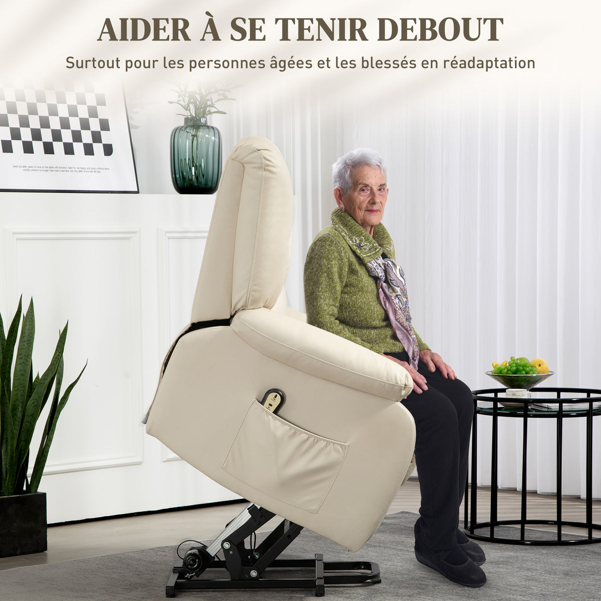 Fauteuil relax inclinable électrique releveur avec repose-pied et télécommande 86 x 92 x 102 cm Beige-3