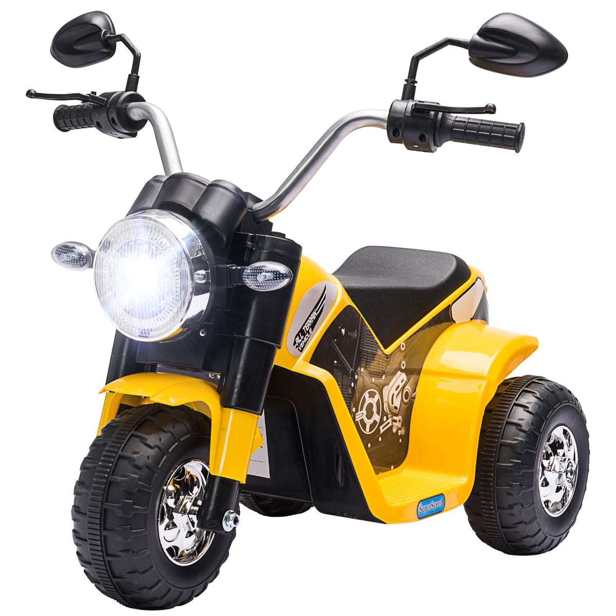 Moto électrique Enfant Chopper Tout-Terrain 6 V 20 W Marche AV AR 3 Roues Effets Lumineux et sonores Jaune Noir-0