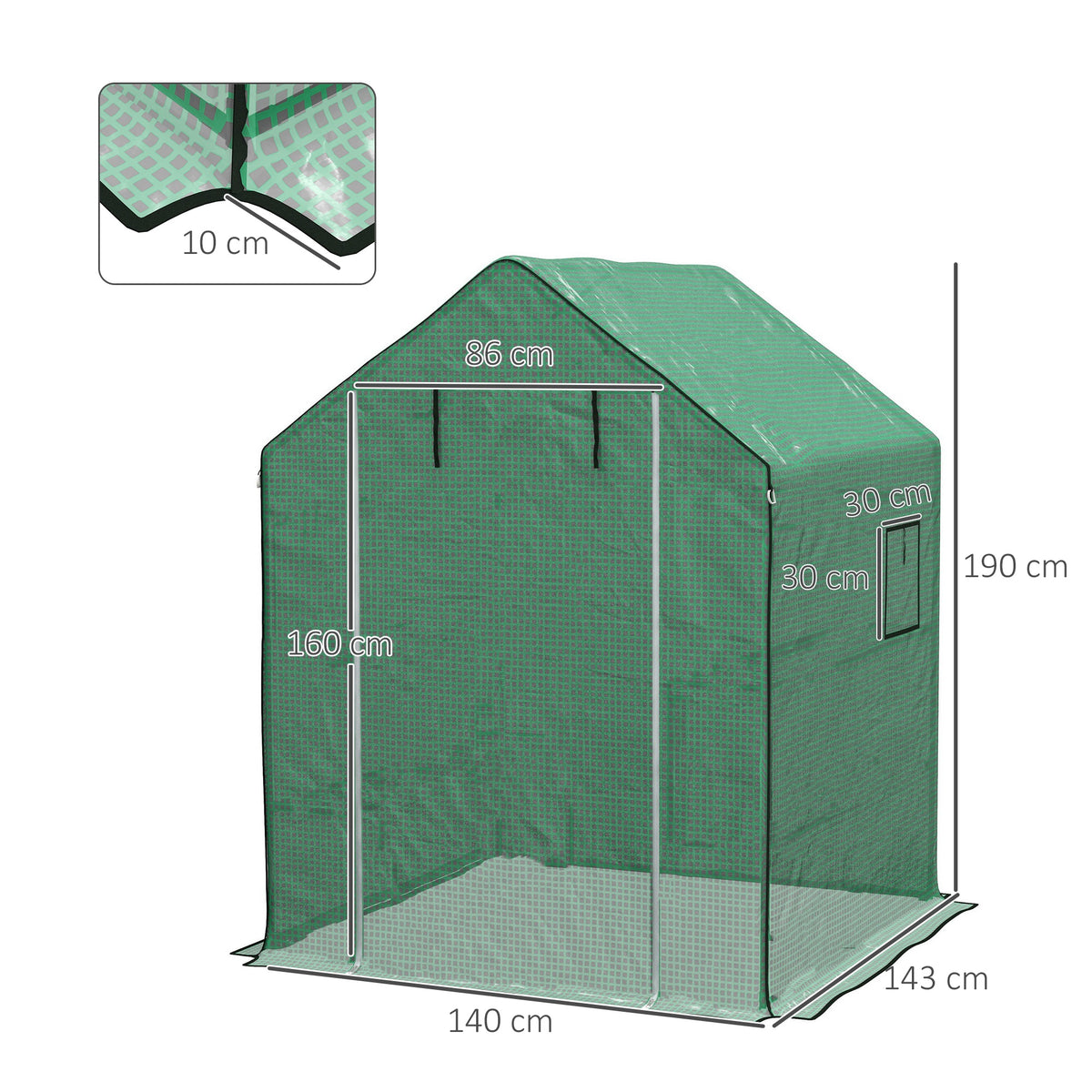 Bâche de remplacement pour serre de jardin 140 x 143 x 190 cm avec fenêtre et porte à fermeture éclair anti-UV-2
