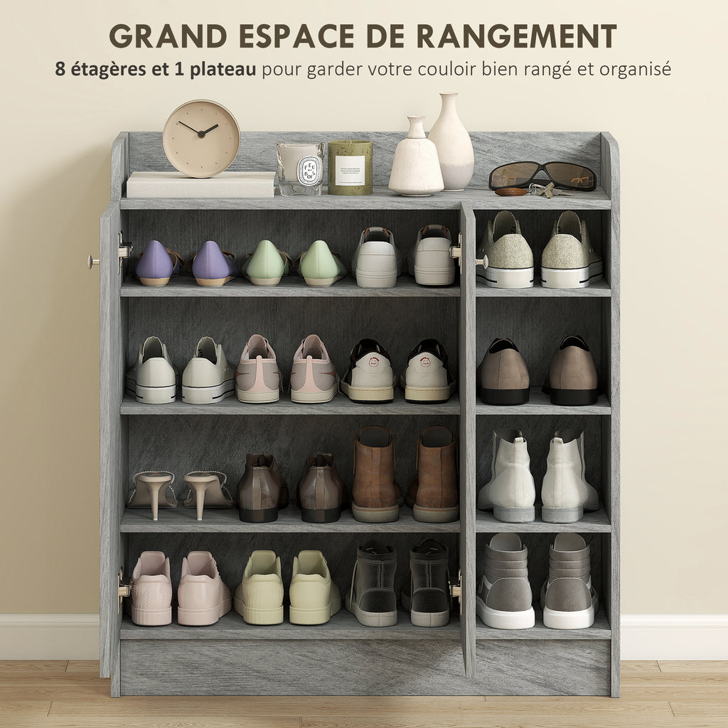 Meuble de rangement à chaussures pour entrée avec 4 compartiments ouverts et placard double porte - étagère réglable-3