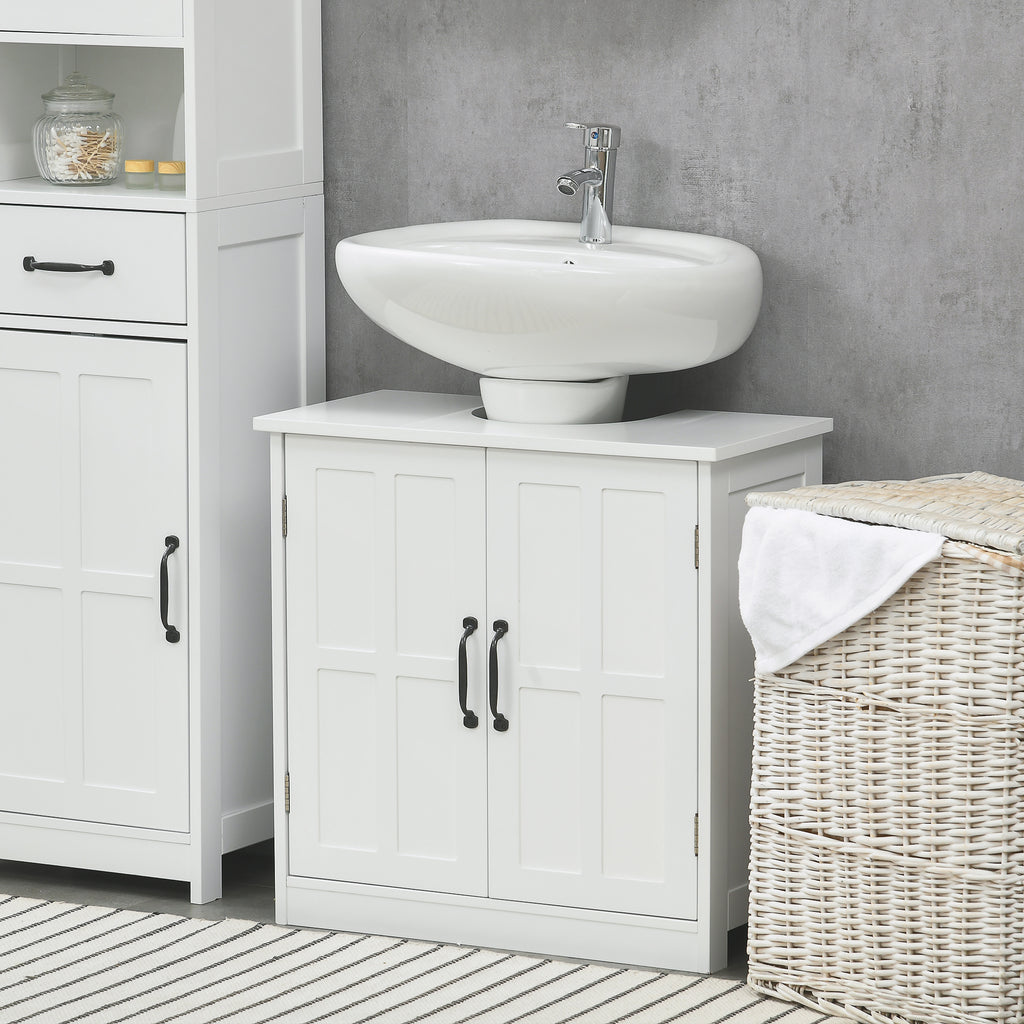 Meuble sous lavabo salle de bain meuble sous vasque avec double porte et étagère réglable, 60x30x60cm, blanc-9