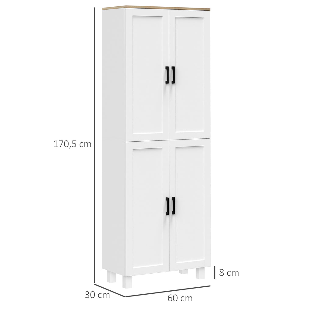Armoire de cuisine hauteur 170 cm buffet haut avec 4 portes et étagères ajustable, design moderne, blanc-2