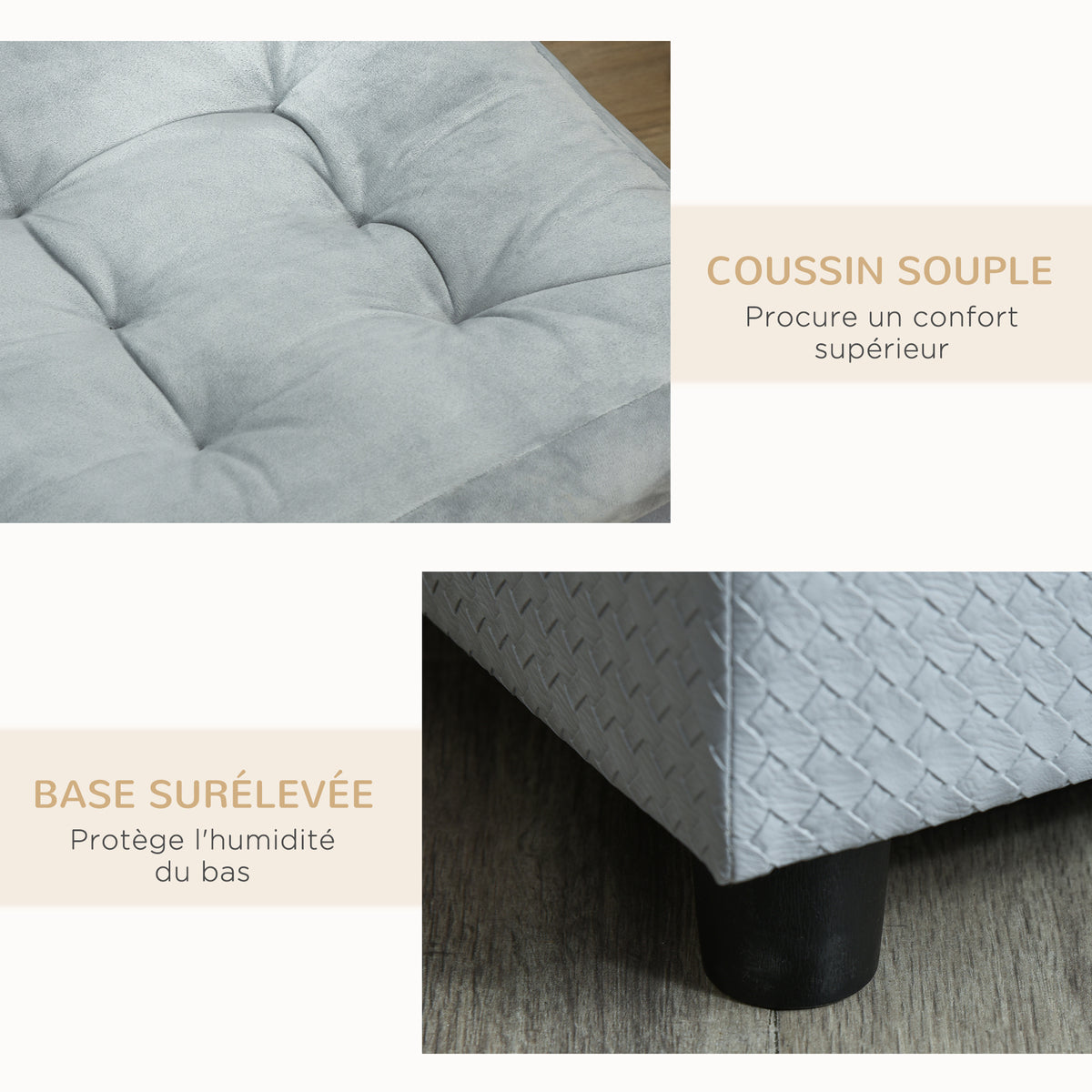 Canapé Chien Chat sur Pied avec Coffre de Rangement Style Moderne Coussin d'assise Amovible Grand Confort 76 x 45 x 43 cm gris clair-7