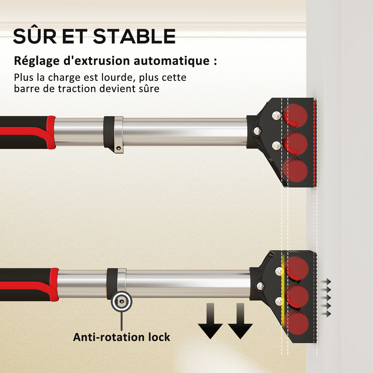 Barre de traction pour porte, barre de musculation pour cadres de porte sans vis - longueur ajustable (89-137cm)-5