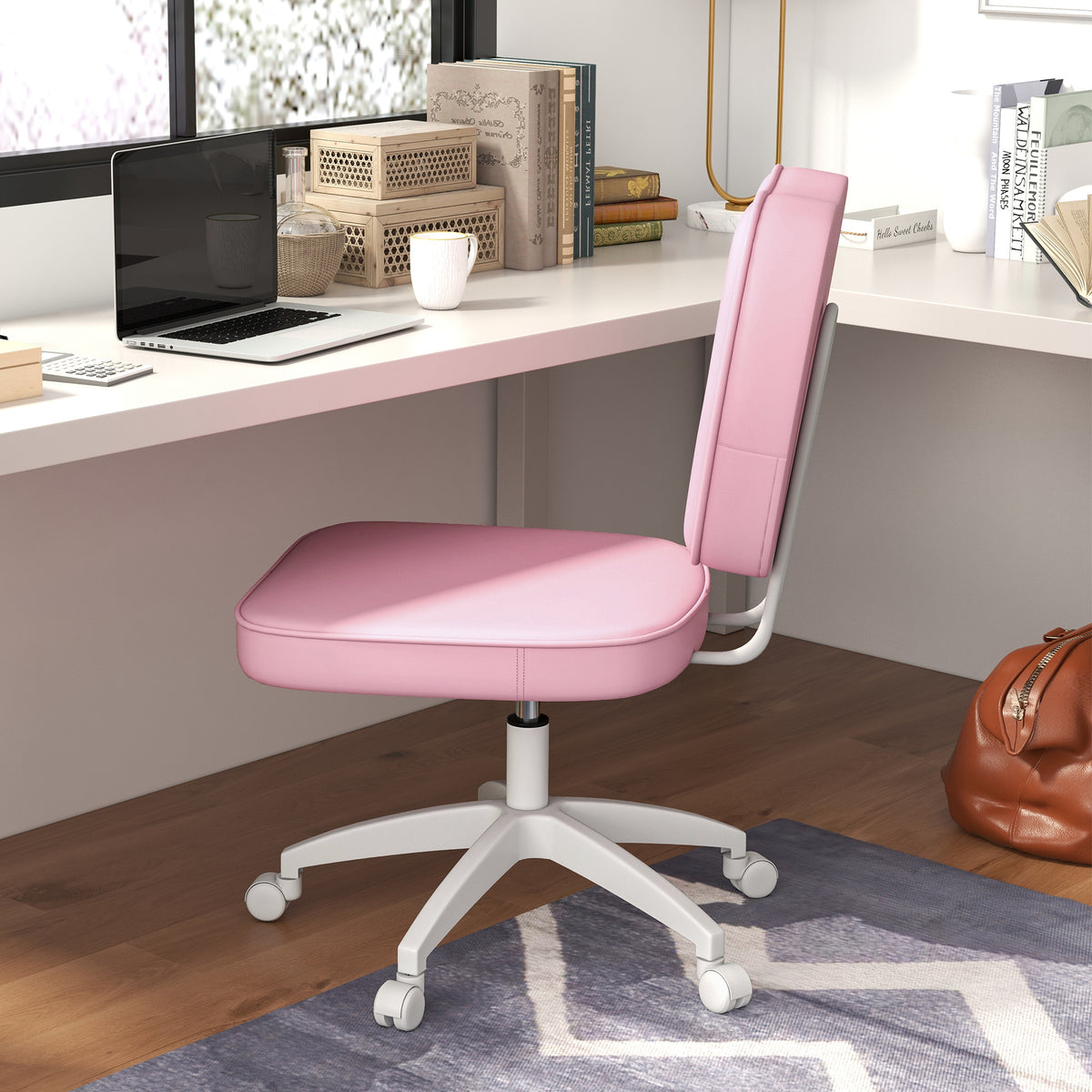 Chaise de bureau sans accoudoirs, fauteuil de bureau, hauteur réglable, pivotant 360°, 46 x 59 x 82-92 cm, rose-1