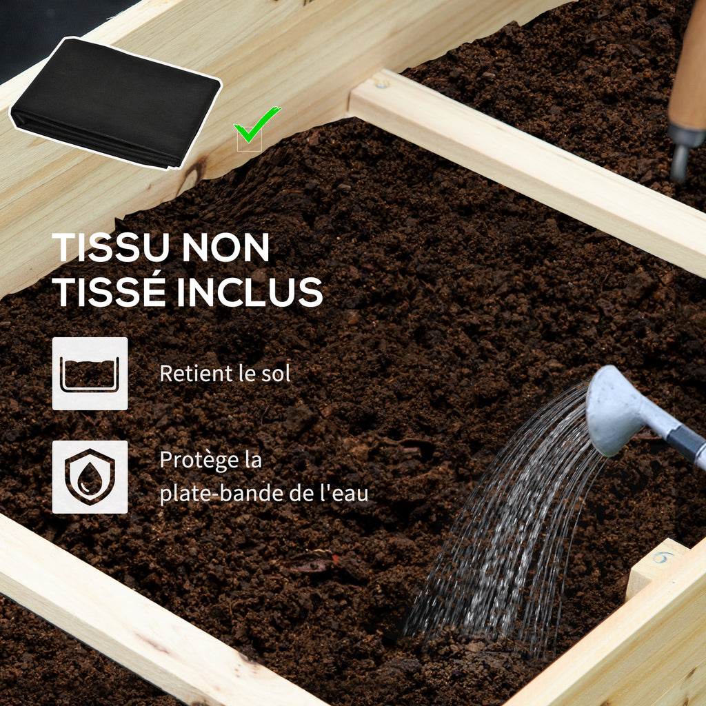 Jardinière sur pieds à 3 niveaux carré potager de jardin avec 9 compartiments en bois de sapin et tissu non tissé-4