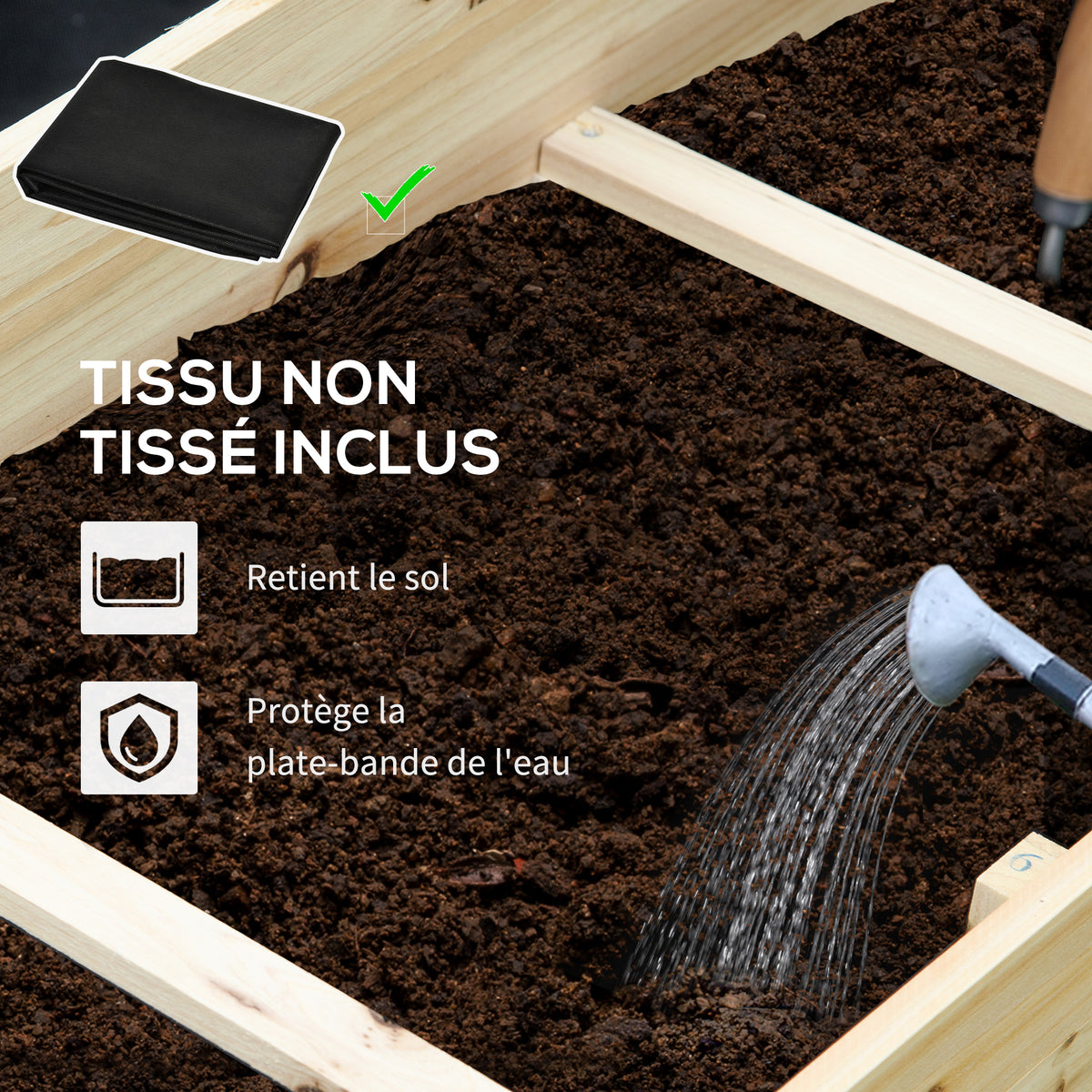 Jardinière sur pieds à 3 niveaux carré potager de jardin avec 9 compartiments en bois de sapin et tissu non tissé-4
