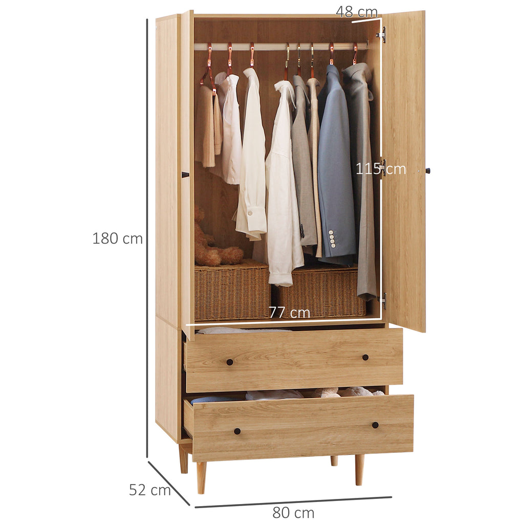 Armoire à vêtements armoire de rangement penderie avec 2 portes, 2 tiroirs et tringle - 80 x 52 x 180 cm - aspect bois-2