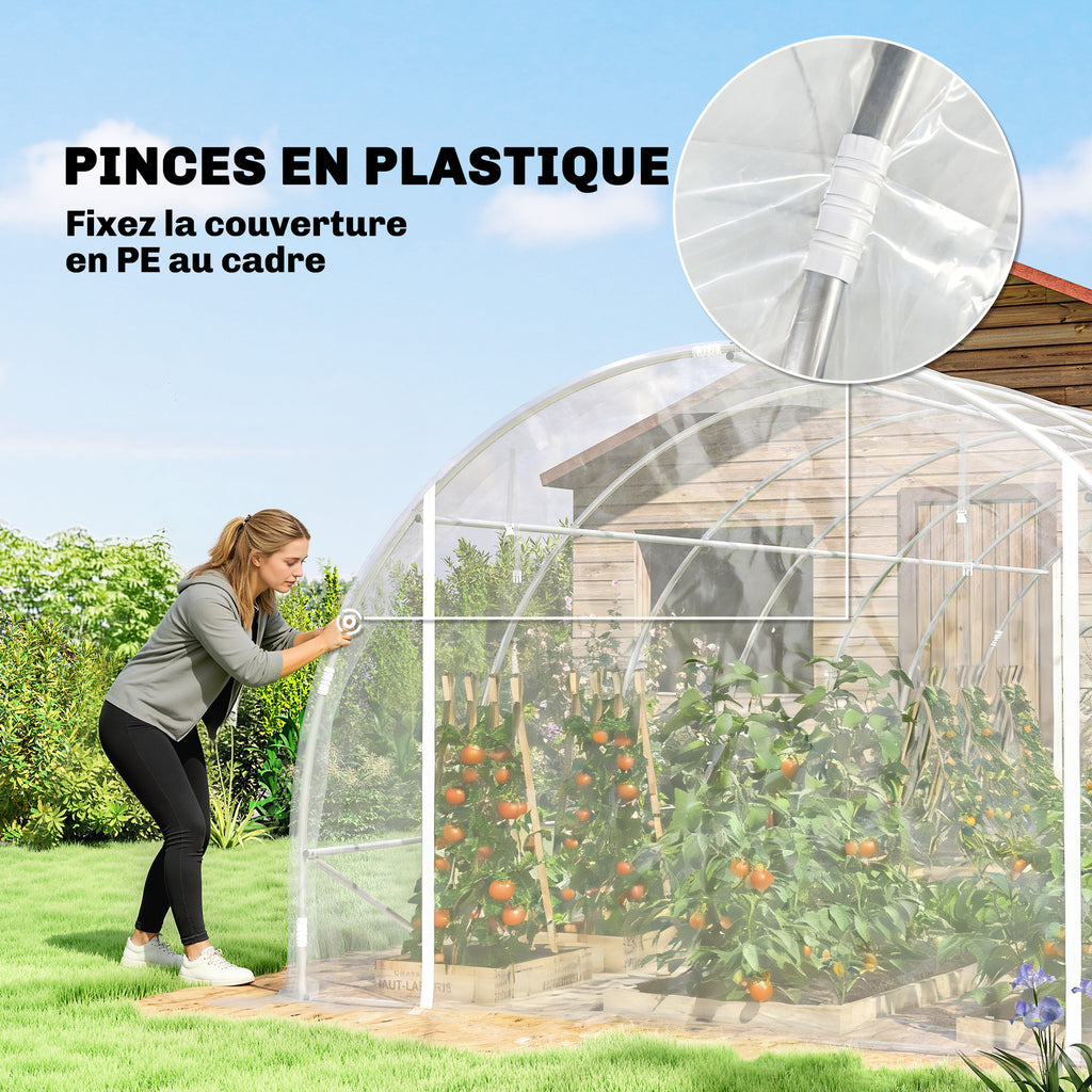Serre tunnel de jardin 18m² serre de jardin tunnel 296x597x199cm cadre acier galvanisé, bâche PE 150g/m² transparent-7