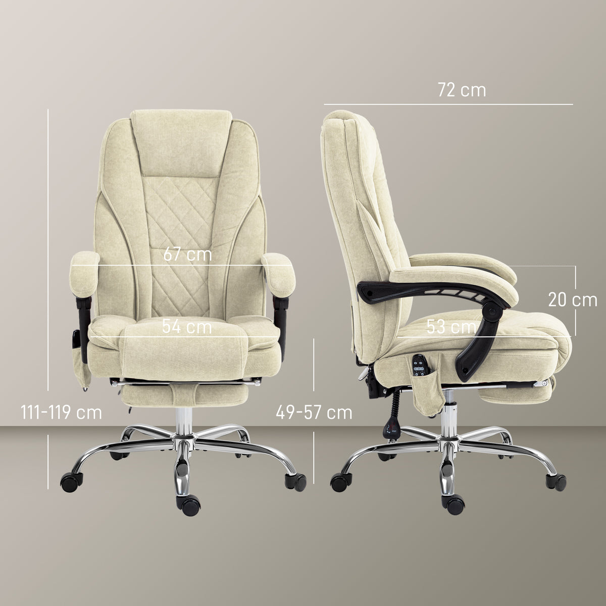 Fauteuil de bureau massant et chauffant hauteur réglable dossier inclinable télécommande repose-pieds rétractable beige-2