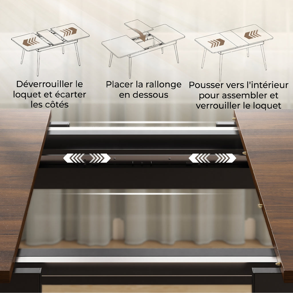 Table à Manger Extensible Rectangle pour 4 à 6 Personnes, Table de Cuisine 130-160 cm avec Coins Arrondis, Noyer Clair-4