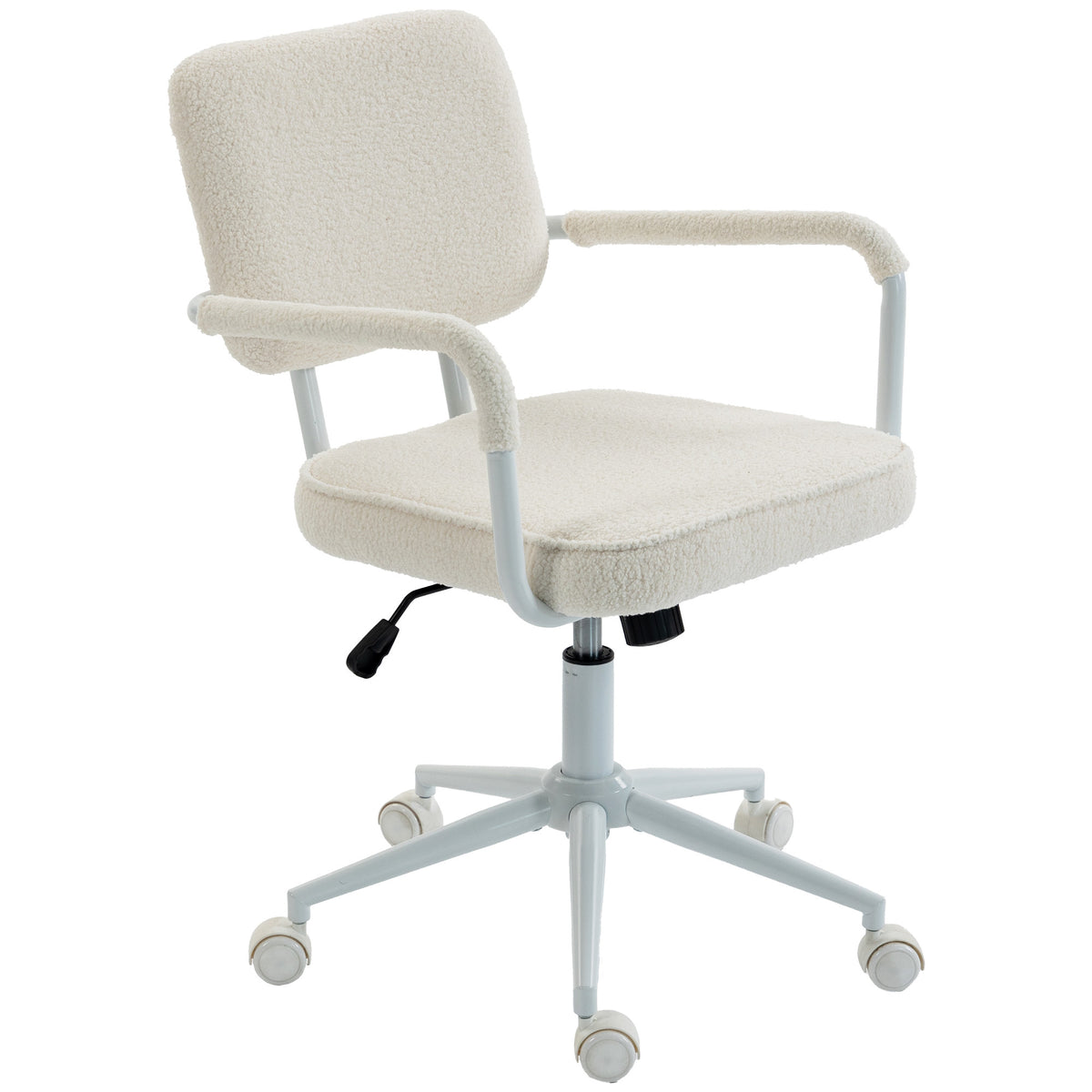 Chaise Bureau Ergonomique, Fauteuil de Bureau en Tissu Bouclette avec Hauteur Réglable, Fonction Bascule, Crème-0